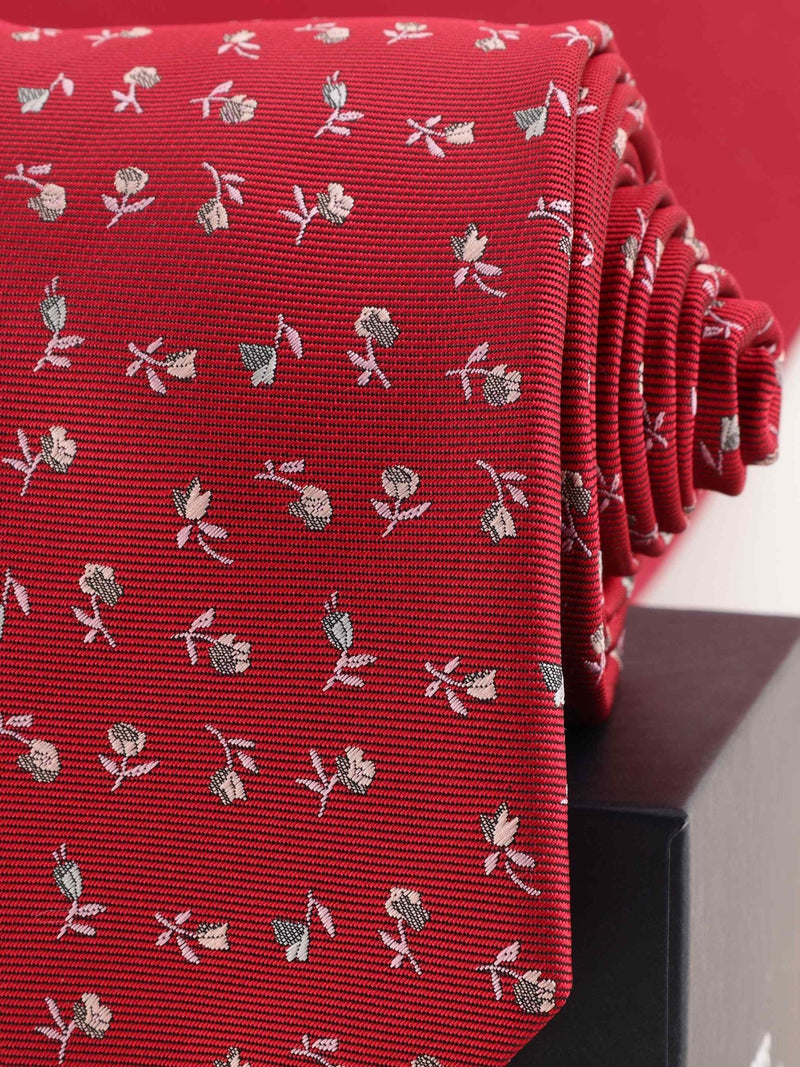 Red Floral Woven Necktie - TOSSIDO