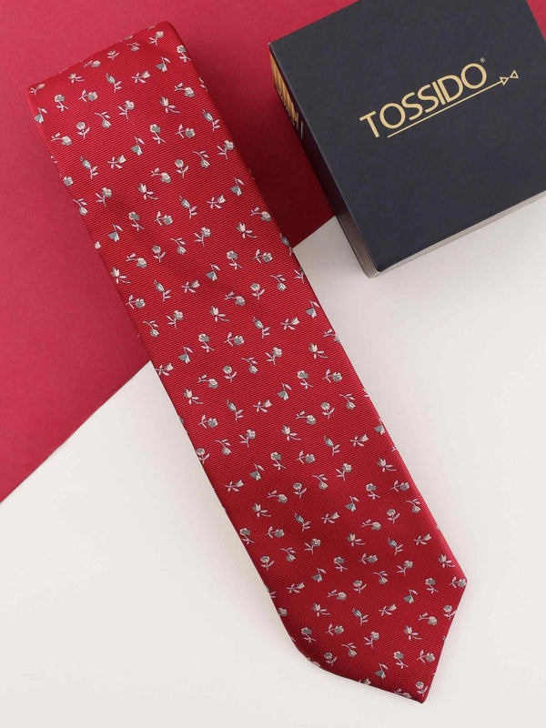 Red Floral Woven Necktie - TOSSIDO