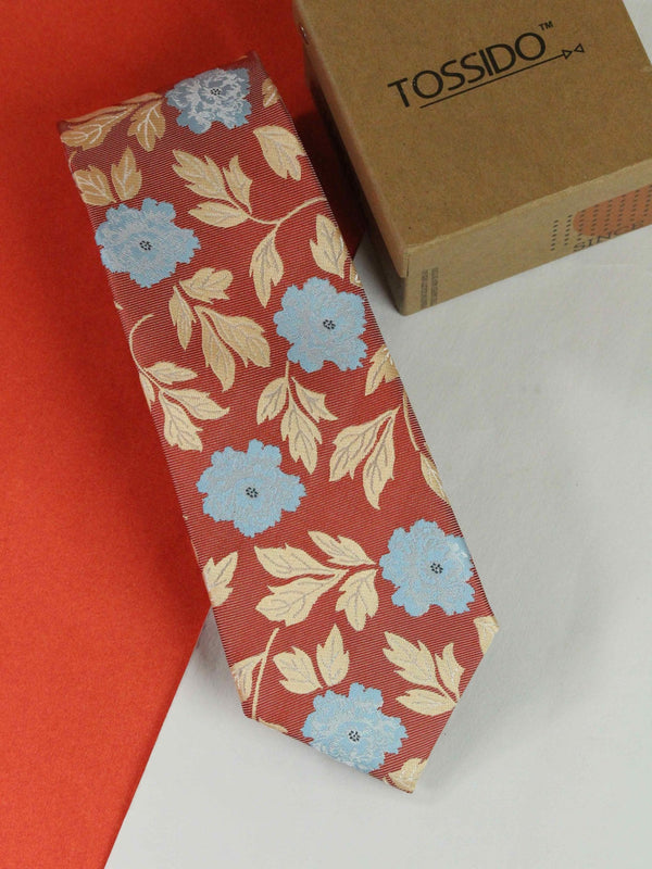 Red Floral Woven Necktie - TOSSIDO
