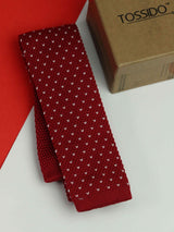 Red Geometric Knitted Necktie - TOSSIDO