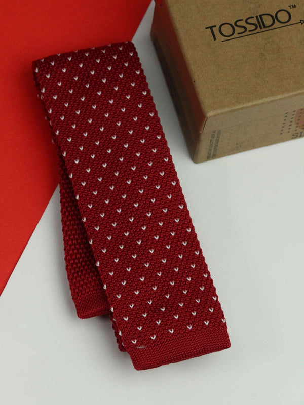 Red Geometric Knitted Necktie - TOSSIDO
