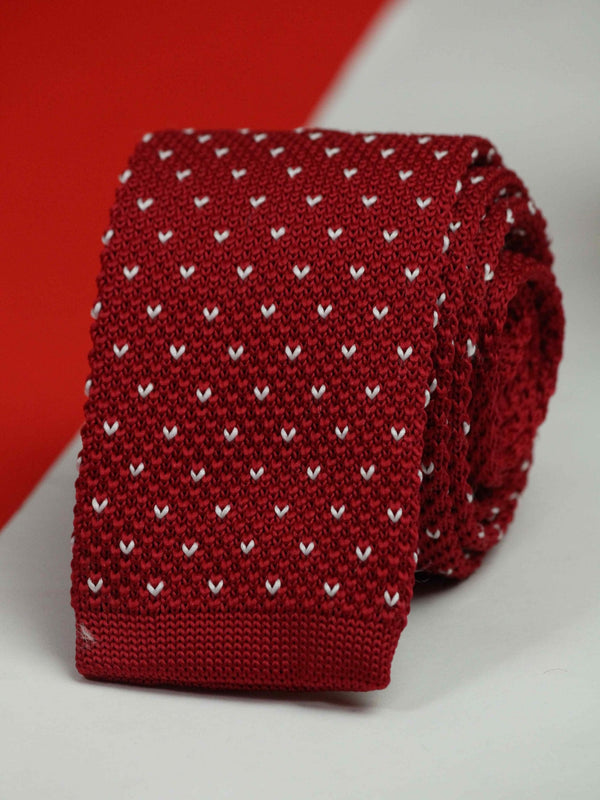 Red Geometric Knitted Necktie - TOSSIDO