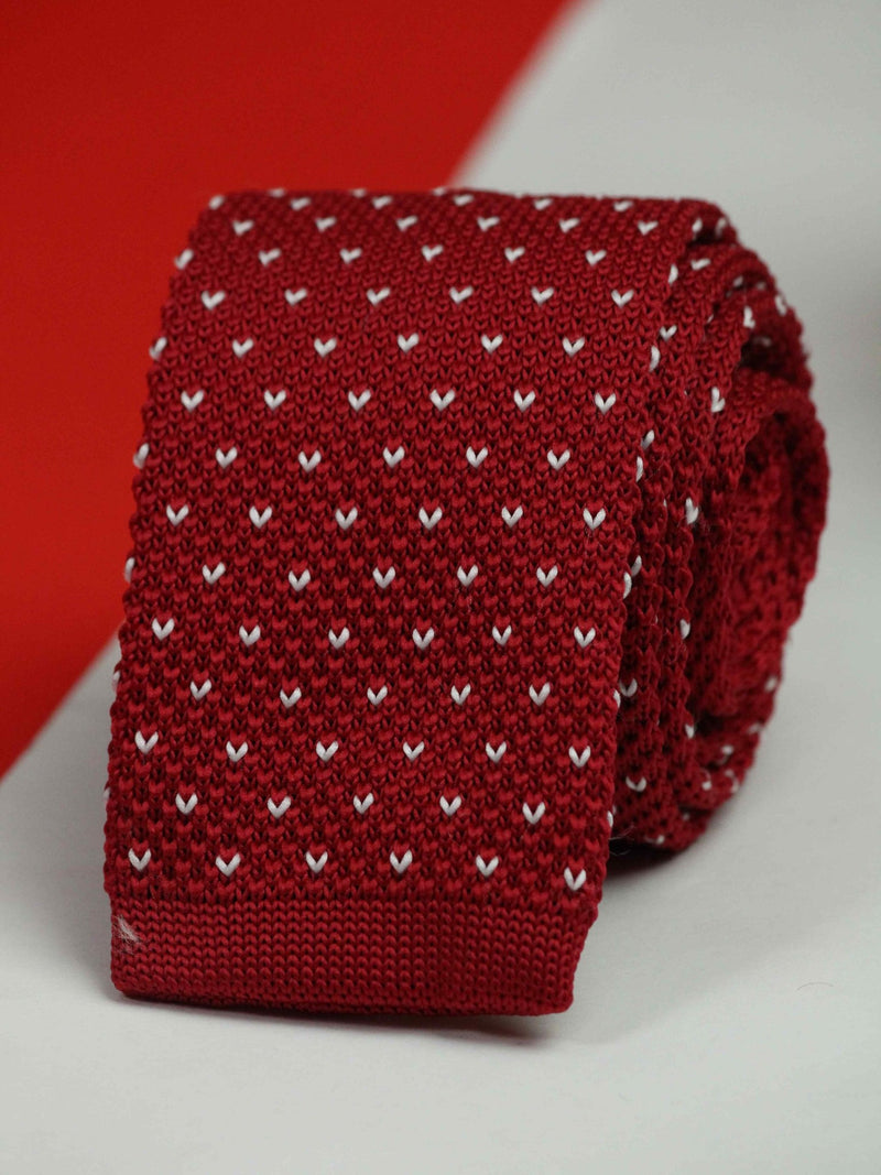Red Geometric Knitted Necktie - TOSSIDO