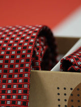Red Geometric Necktie & Pocket Square Giftset - TOSSIDO