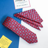 Red Geometric Necktie & Pocket Square Giftset - TOSSIDO