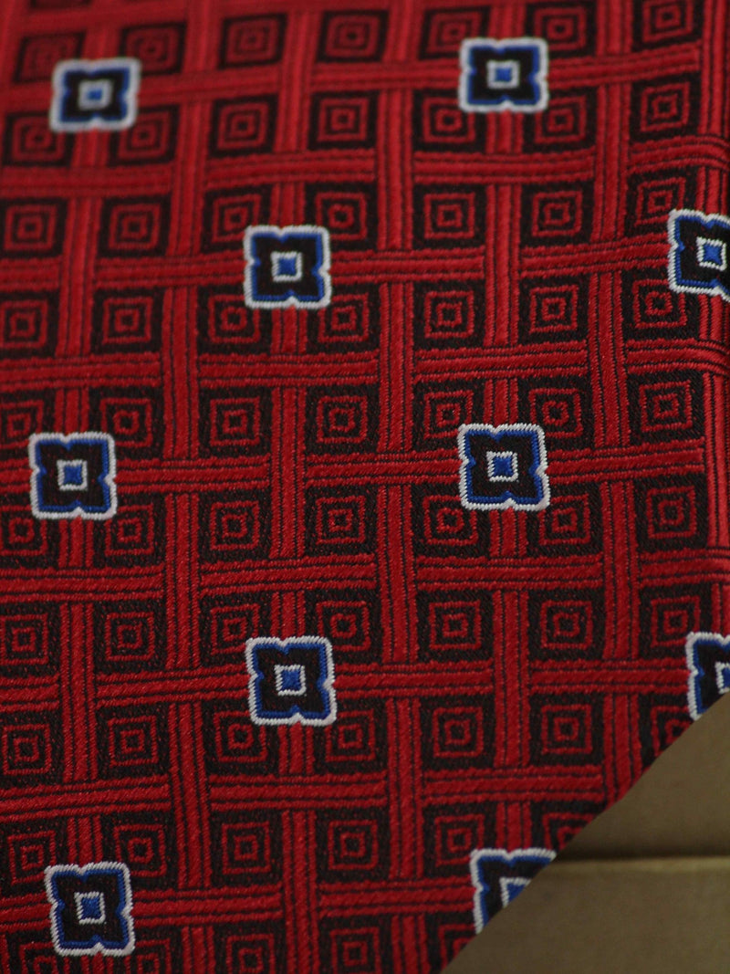 Red Geometric Necktie & Pocket Square Giftset - TOSSIDO