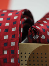 Red Geometric Necktie & Pocket Square Giftset - TOSSIDO