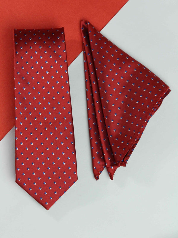 Red Geometric Necktie & Pocket Square Giftset - TOSSIDO