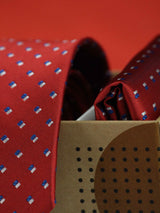 Red Geometric Necktie & Pocket Square Giftset - TOSSIDO