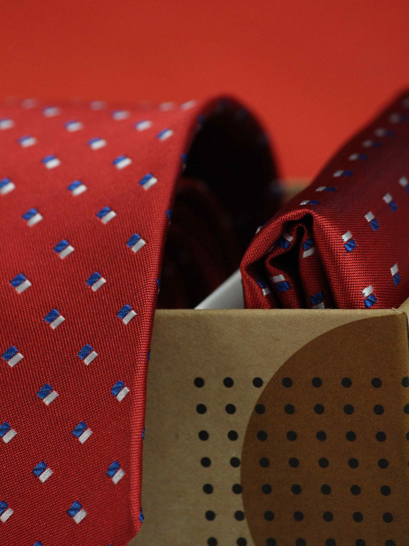 Red Geometric Necktie & Pocket Square Giftset - TOSSIDO