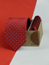 Red Geometric Necktie & Pocket Square Giftset - TOSSIDO