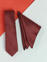 Red Geometric Necktie & Pocket Square Giftset - TOSSIDO