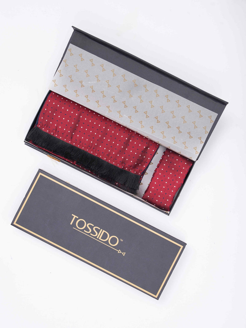Red Geometric Reversible Stole & Pocket Square Set - TOSSIDO