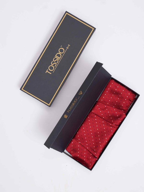 Red Geometric Woven Cravat & Pocket Square Set - TOSSIDO