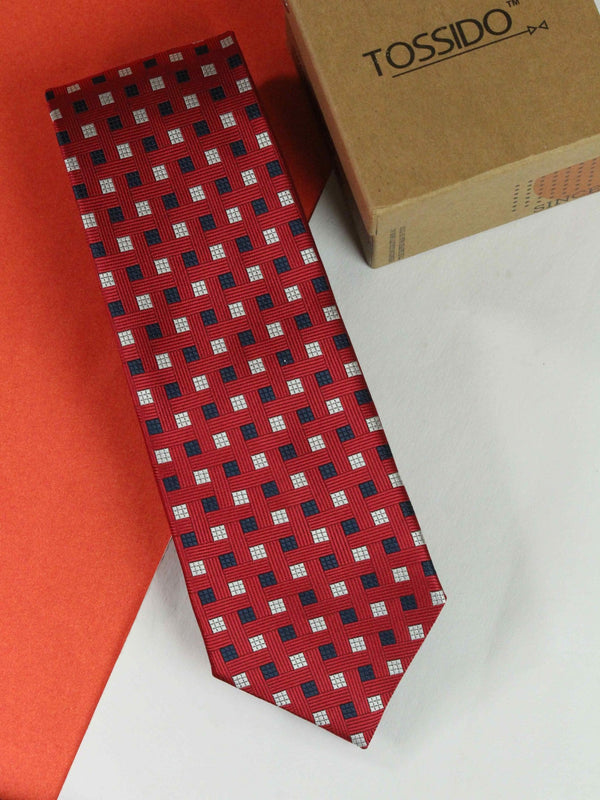 Red Geometric Woven Necktie - TOSSIDO
