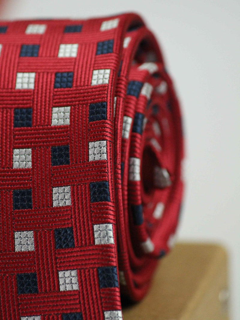Red Geometric Woven Necktie - TOSSIDO