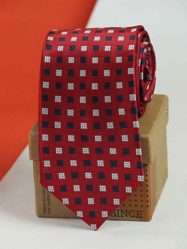 Red Geometric Woven Necktie - TOSSIDO