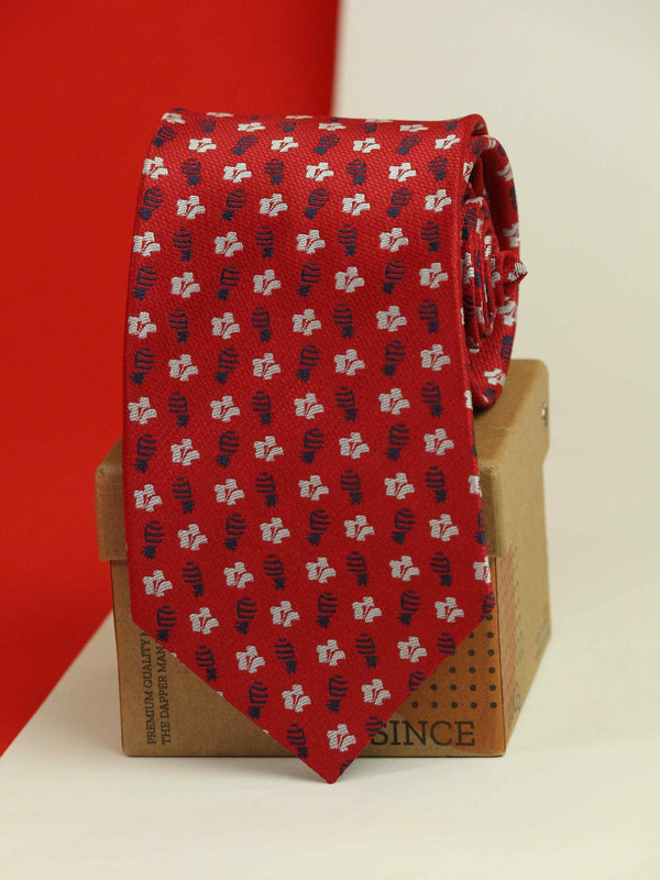 Red Geometric Woven Necktie - TOSSIDO