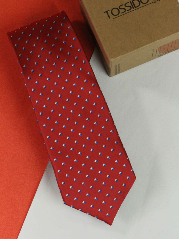Red Geometric Woven Necktie - TOSSIDO