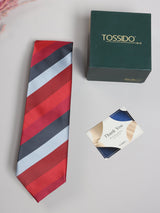 Red & Grey Stripe Necktie - TOSSIDO