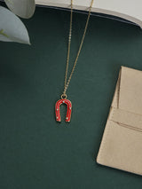 Red Horseshoe Pendant Necklace