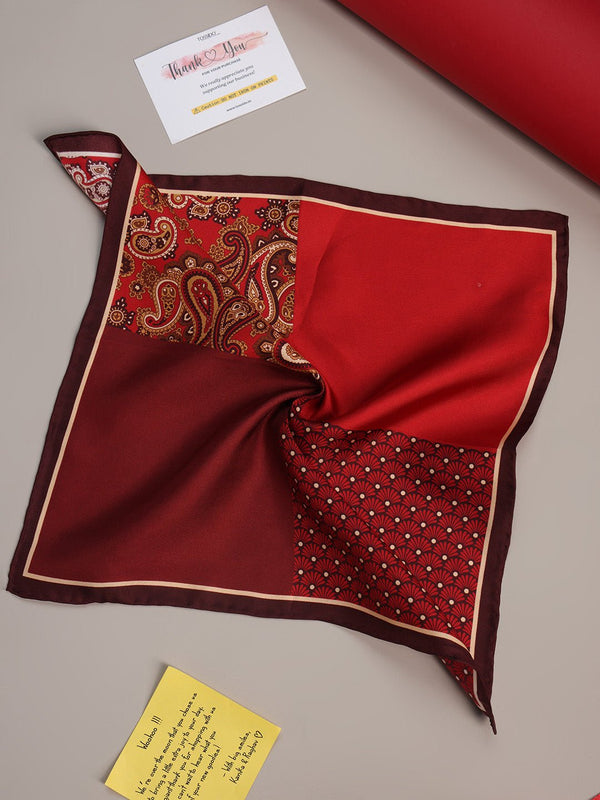 Red Multipattern Silk Pocket Square - TOSSIDO