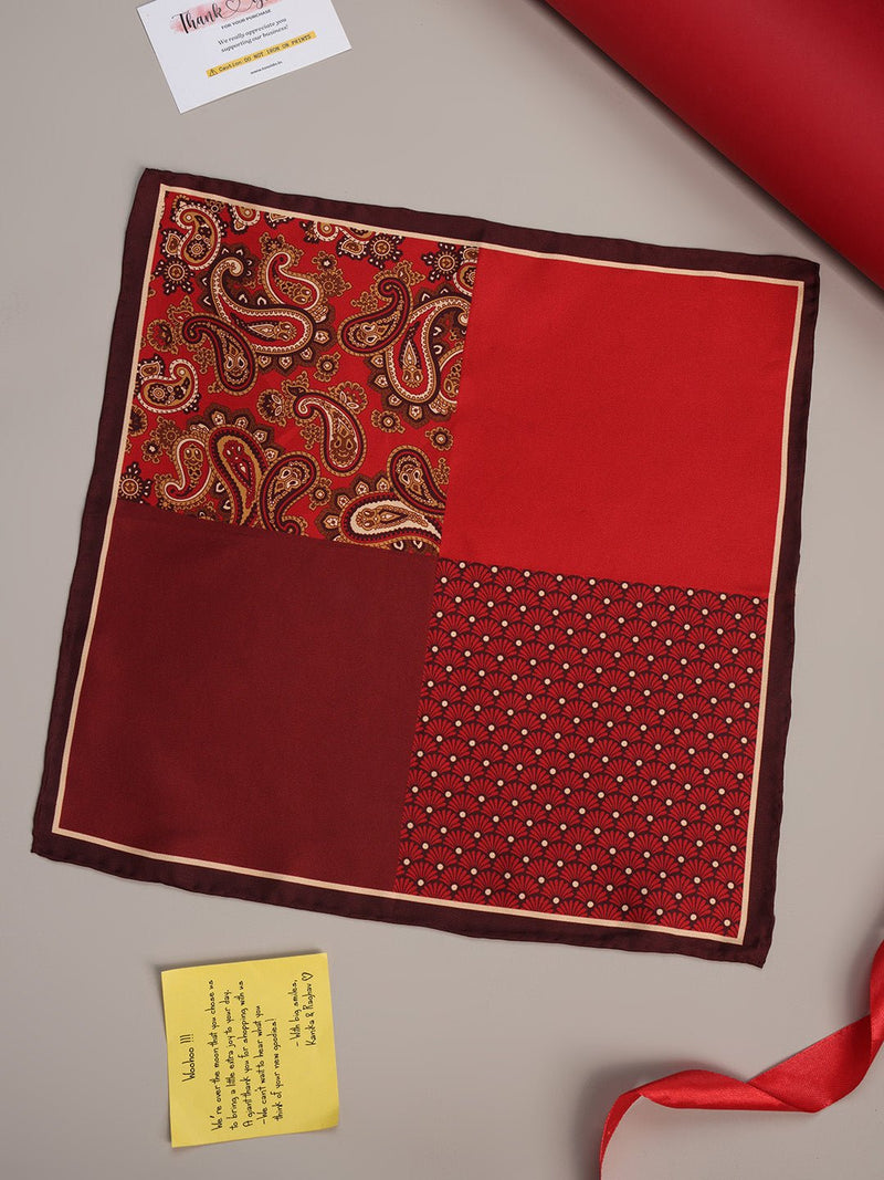 Red Multipattern Silk Pocket Square - TOSSIDO