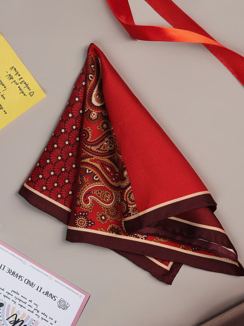 Red Multipattern Silk Pocket Square - TOSSIDO