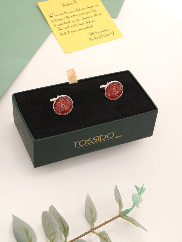 Red Paisley Cufflinks - TOSSIDO