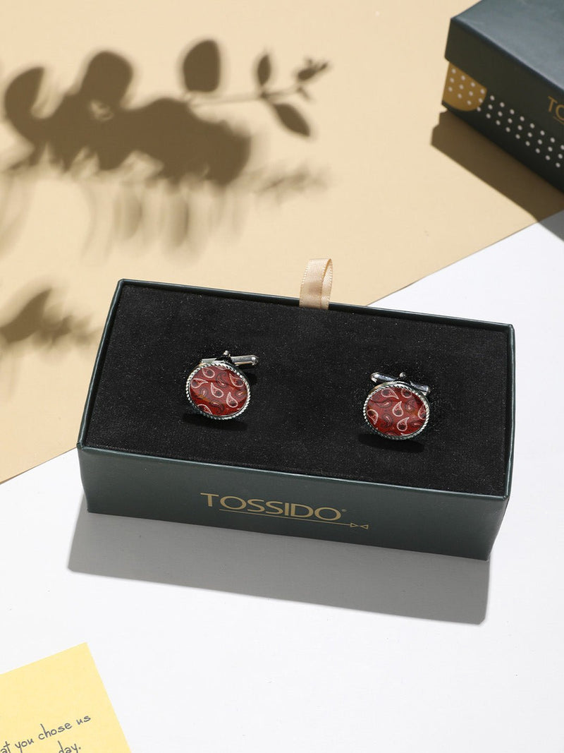 Red Paisley Cufflinks - TOSSIDO