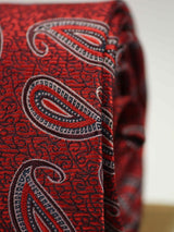 Red paisley necktie in woven microfiber, tied view