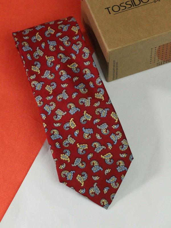 Red Paisley Printed Silk Necktie - TOSSIDO