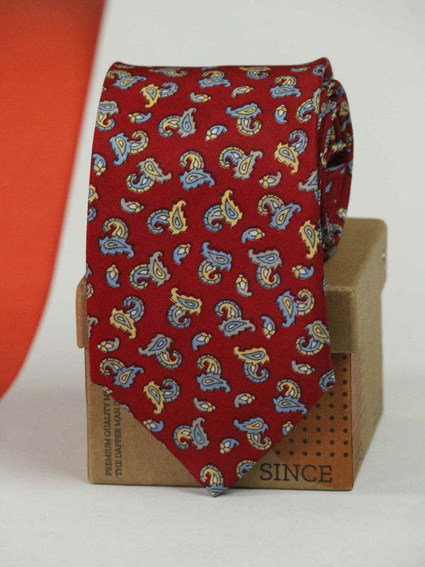 Red Paisley Printed Silk Necktie - TOSSIDO