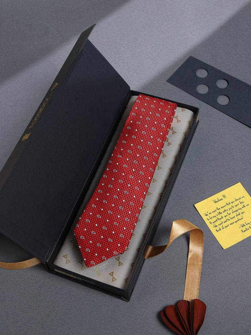 Red Paisley Woven Necktie - TOSSIDO