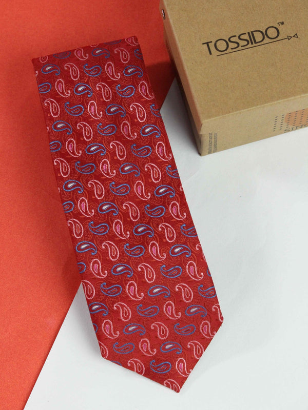 Red Paisley Woven Necktie - TOSSIDO