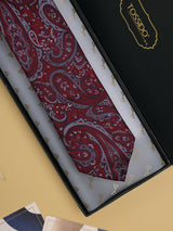 Red Paisley Woven Silk Necktie - TOSSIDO