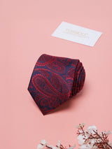 Red Paisleys Teflon Silk Necktie - TOSSIDO
