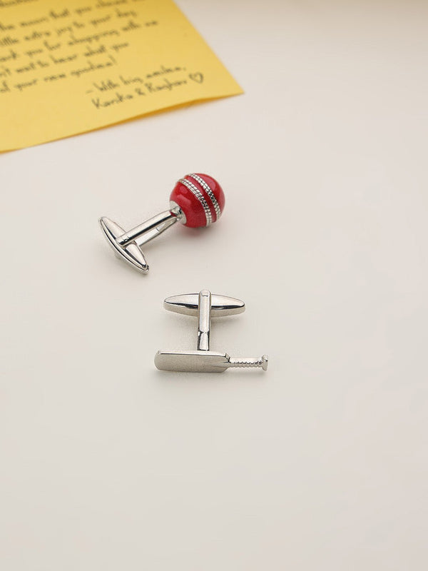 Red & Silver Cricket Cufflinks - TOSSIDO