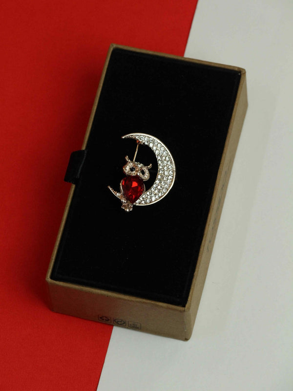 Red & Silver Owl Brooch - TOSSIDO
