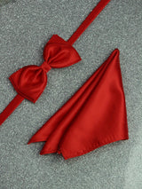 Red Solid Bowtie & Pocket Square Set - TOSSIDO
