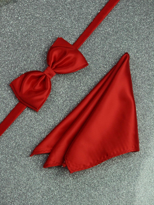 Red Solid Bowtie & Pocket Square Set - TOSSIDO