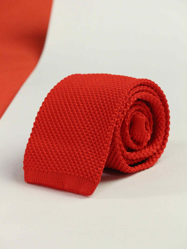 Red Solid Knitted Necktie - TOSSIDO