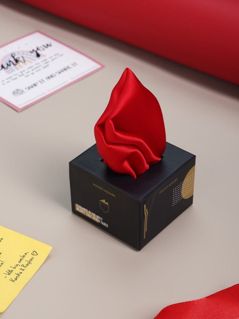 Red Solid Silk Pocket Square - TOSSIDO