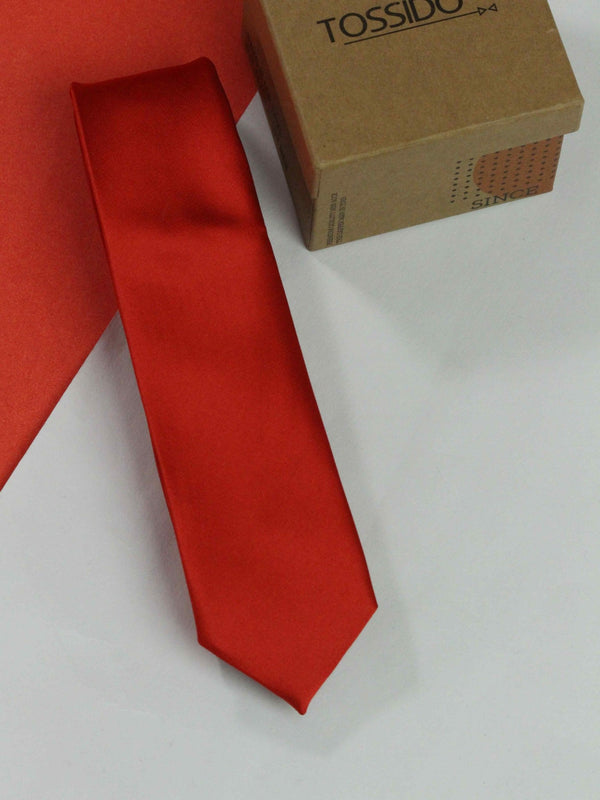 Red Solid Skinny Necktie - TOSSIDO