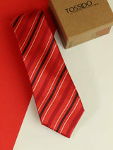 Red stripe necktie in woven microfiber, flat lay