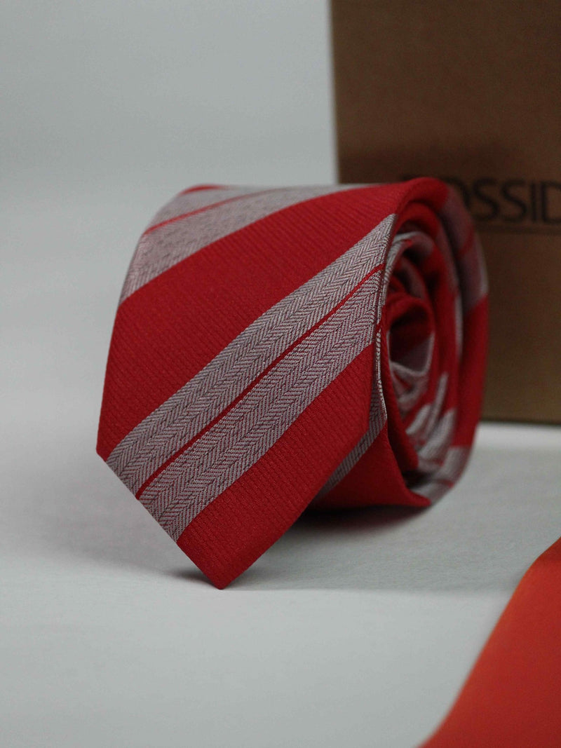 Red Stripe Skinny Necktie - TOSSIDO