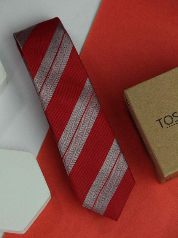 Red Stripe Skinny Necktie - TOSSIDO