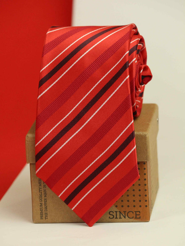 Red Stripe Woven Necktie - TOSSIDO