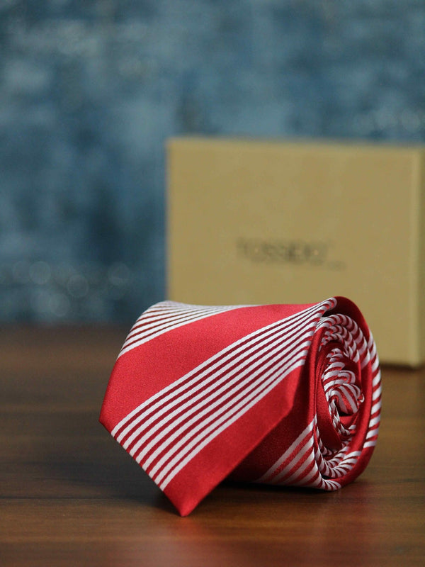 Red Stripe Woven Necktie - TOSSIDO
