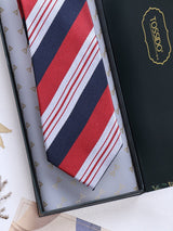 Red Stripes Woven Silk Necktie - TOSSIDO
